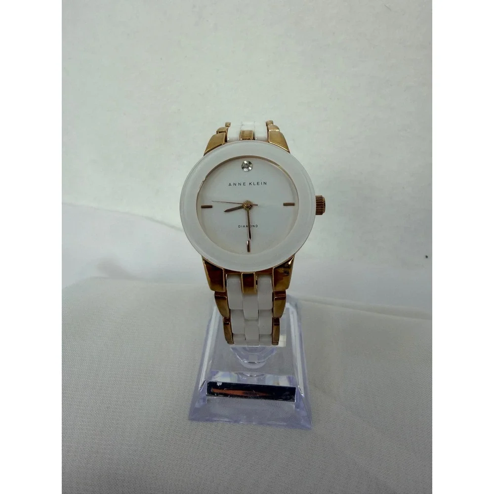 Anne Klein AK/1610 Rose Gold White Ceramic Diamond Dial Women Watch